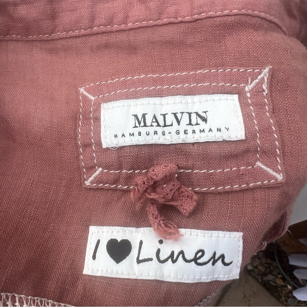 Malvin I Love Linen Women’s M Top Dusty Pink/Rose Roll Tab Sleeve Blouse PinTuck - Picture 3 of 9